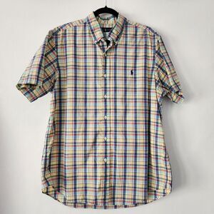 Ralph Lauren blue yellow pink plaid short sleeve button‎ front shirt mens size L